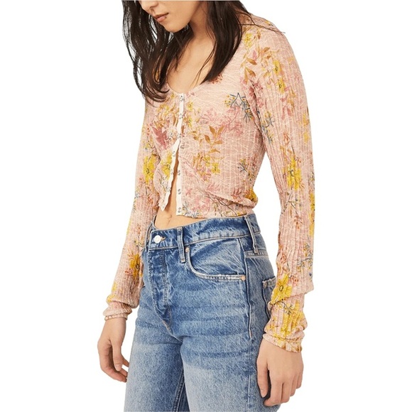 NEW Free People We the Free Floral Crop Blouse with Smocked Details - Picture 3 of 6